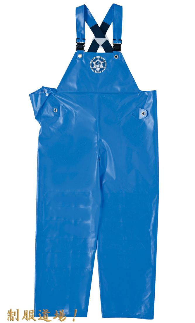 スカイブルー<br>KOSHIN-MARIN-MUNETUKI<br>【本格派プロ仕様！】水産用レインコート（丈夫で頑丈）（品番：マリンキング・胸付きズボン）<br>※この商品は上下別売りです！