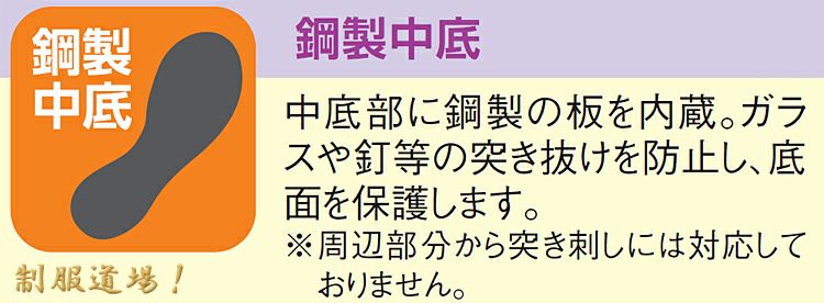 靴底に鉄板入りなので釘やガラスが貫通しません！