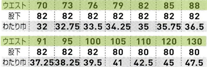【70cm～130cm】のサイズ表