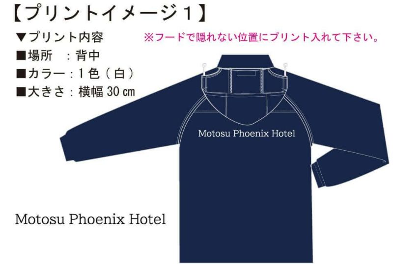 お客様との打ち合わせ時に実際に見ていただいたオリジナルレインコート完成イメージ画像です。