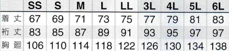 【サイズ表】※裄丈（ゆきたけ）は首の後ろから袖先までの長さのことです。