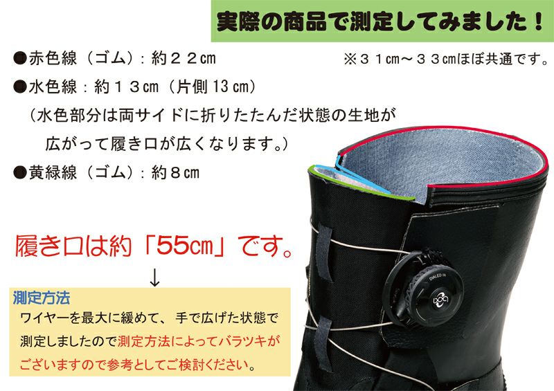 履き口を測定しました。<br>（測定の方法によって、バラツキがございますので参考までにご覧ください）