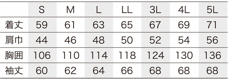 サイズ表（インナー）