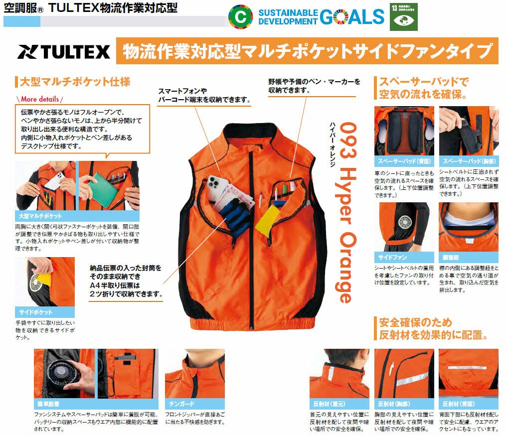 物流作業対応型マルチポッケット付きサイドファンタイプ