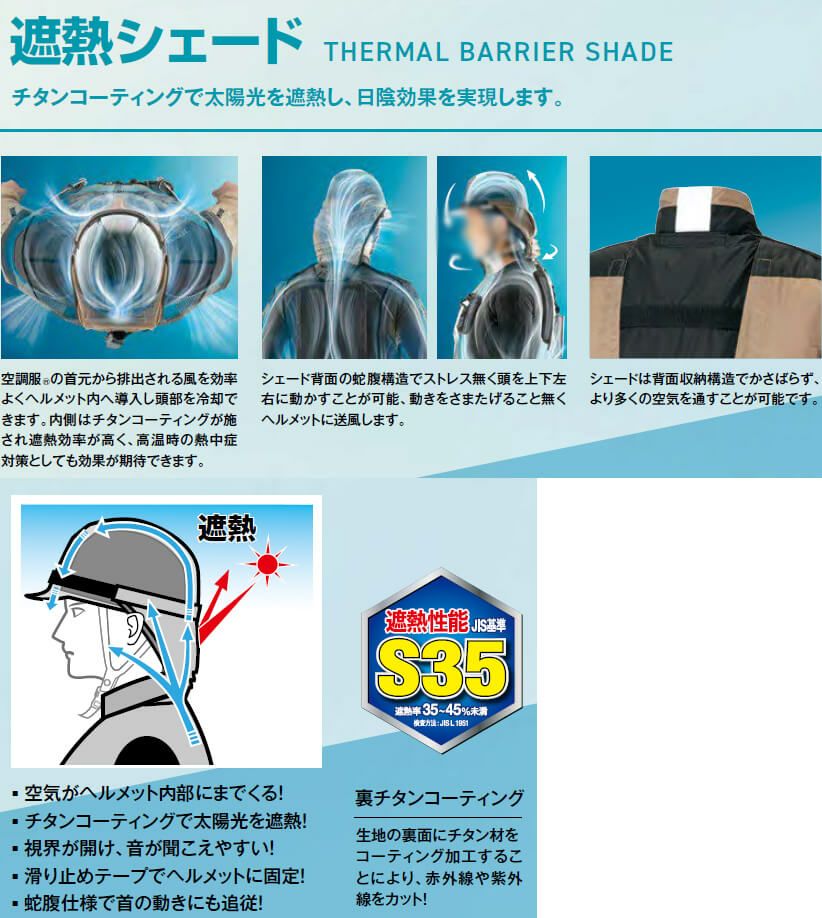 頭と首を熱から守ってくれる遮熱シェードフードの説明画像