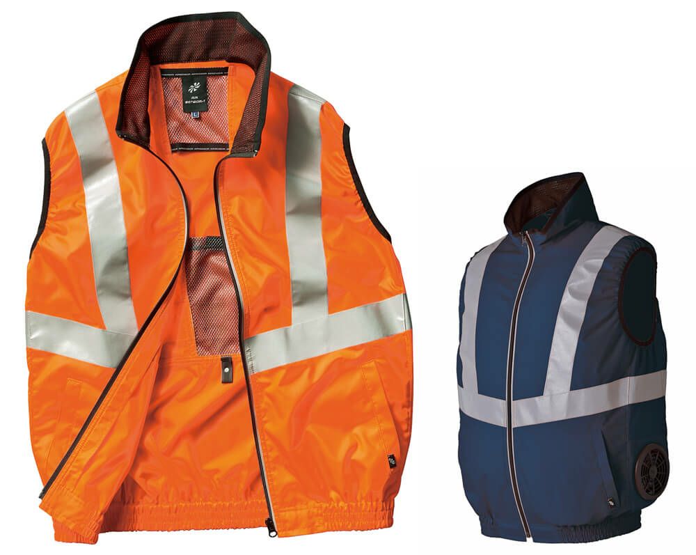 【高視認反射テープ付き】空調服ベスト（サイドファンタイプ・軽量）［KURO-26884］