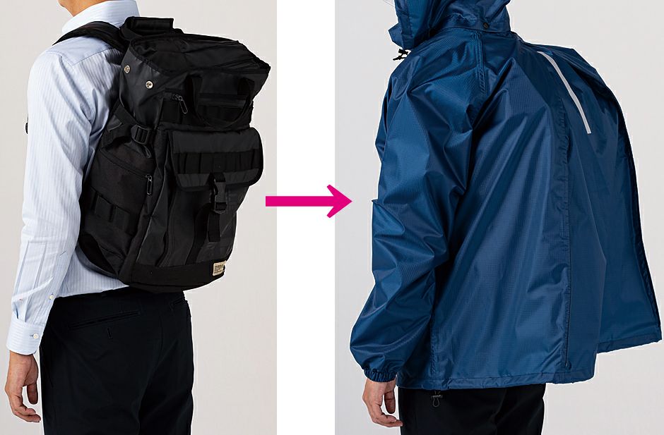 リュックの上から着用可能